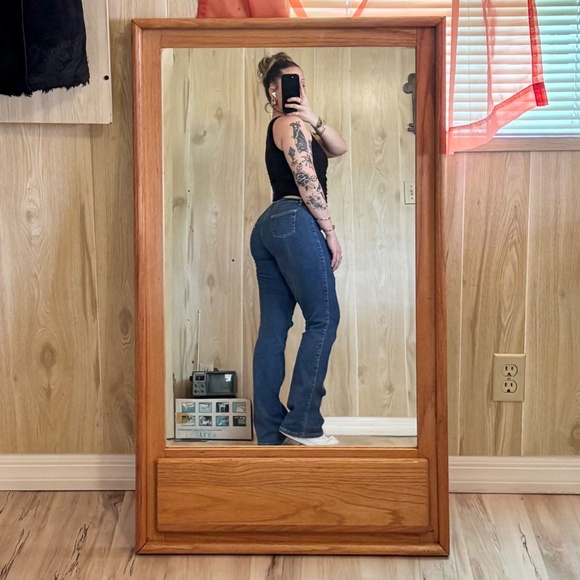 Vintage Small Cutout Low Waist Stretch Flare Denim Blue Jeans - Picture 4 of 7